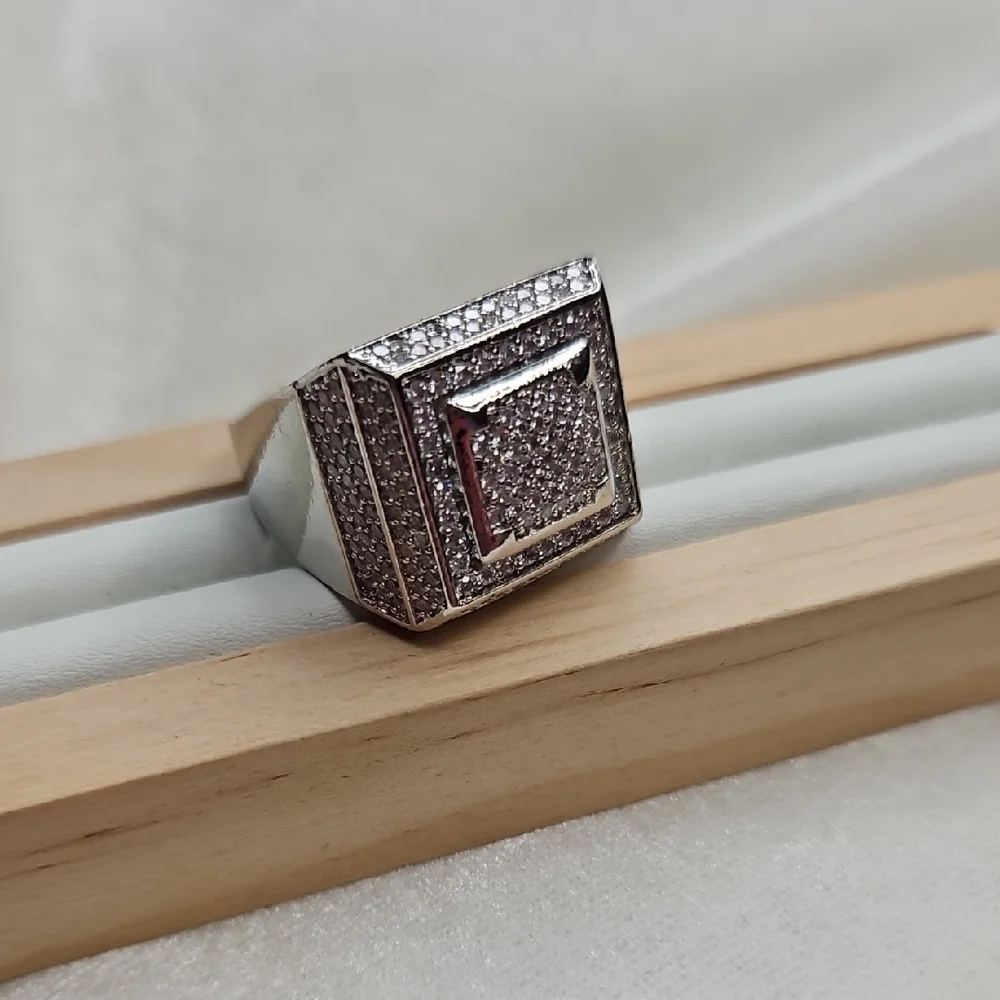 Men's or Unisex Silver Wide Band Ring Fashion Ring Rhinestones Square Setting